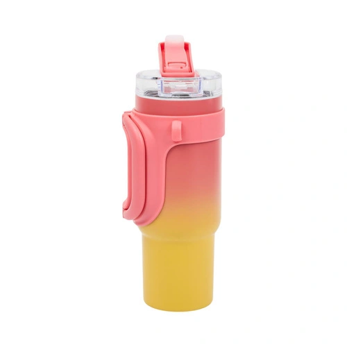 Kubek termiczny Malibu Intesi 900 ml różowo‑żółty z uchwytem do kawy