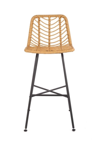 Hoker rattanowy z oparciem Surabaya Intesi naturalny czarny do kuchni wyspy 76 cm nowoczesny