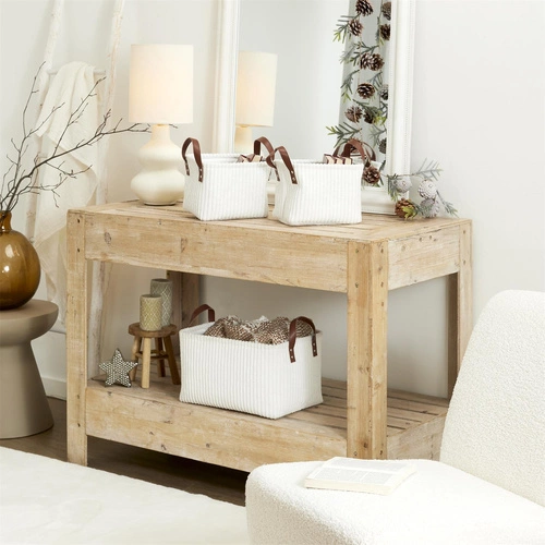 Zestaw 3 białych koszy sztruksowych Intesi dekoracyjnych do przechowywania do salonu