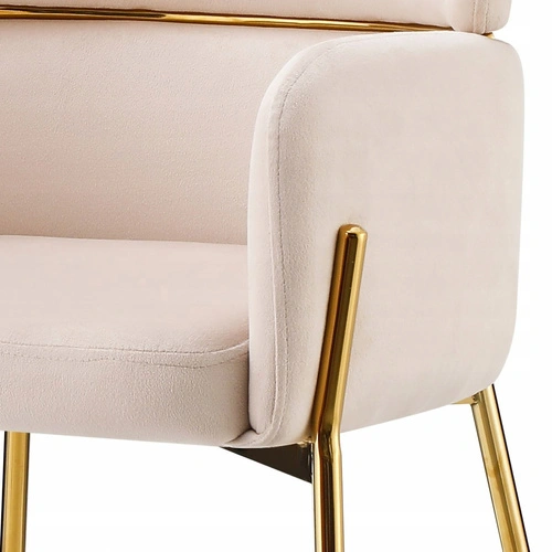 Krzesło Dreby beżowe welurowe ze złotymi nogami do jadalni salonu