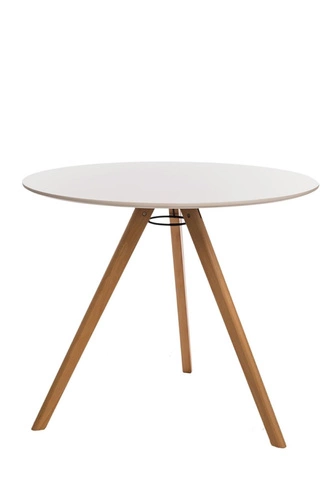 Stół okrągły do jadalni Intesi Rocket biały blat drewniane nogi nowoczesny 90 cm