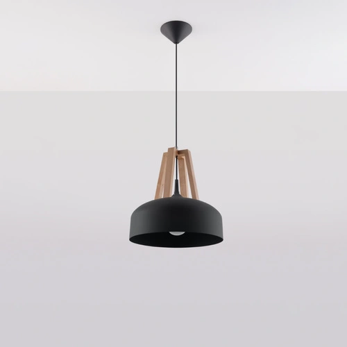 Lampa wisząca CASCO czarna drewniana nowoczesna do salonu i jadalni Sollux 30 cm