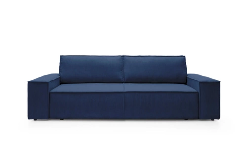 Sofa rozkładana z funkcją spania Molde sztruks granatowy 3 osobowa do salonu z pojemnikiem