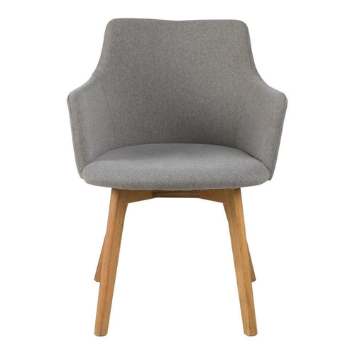 Krzesło tapicerowane Bella Actona do jadalni szare skandynawskie z podłokietnikami drewniane