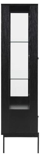 Czarna witryna szklana na książki do salonu z szufladą industrialna Angus Actona 152 cm