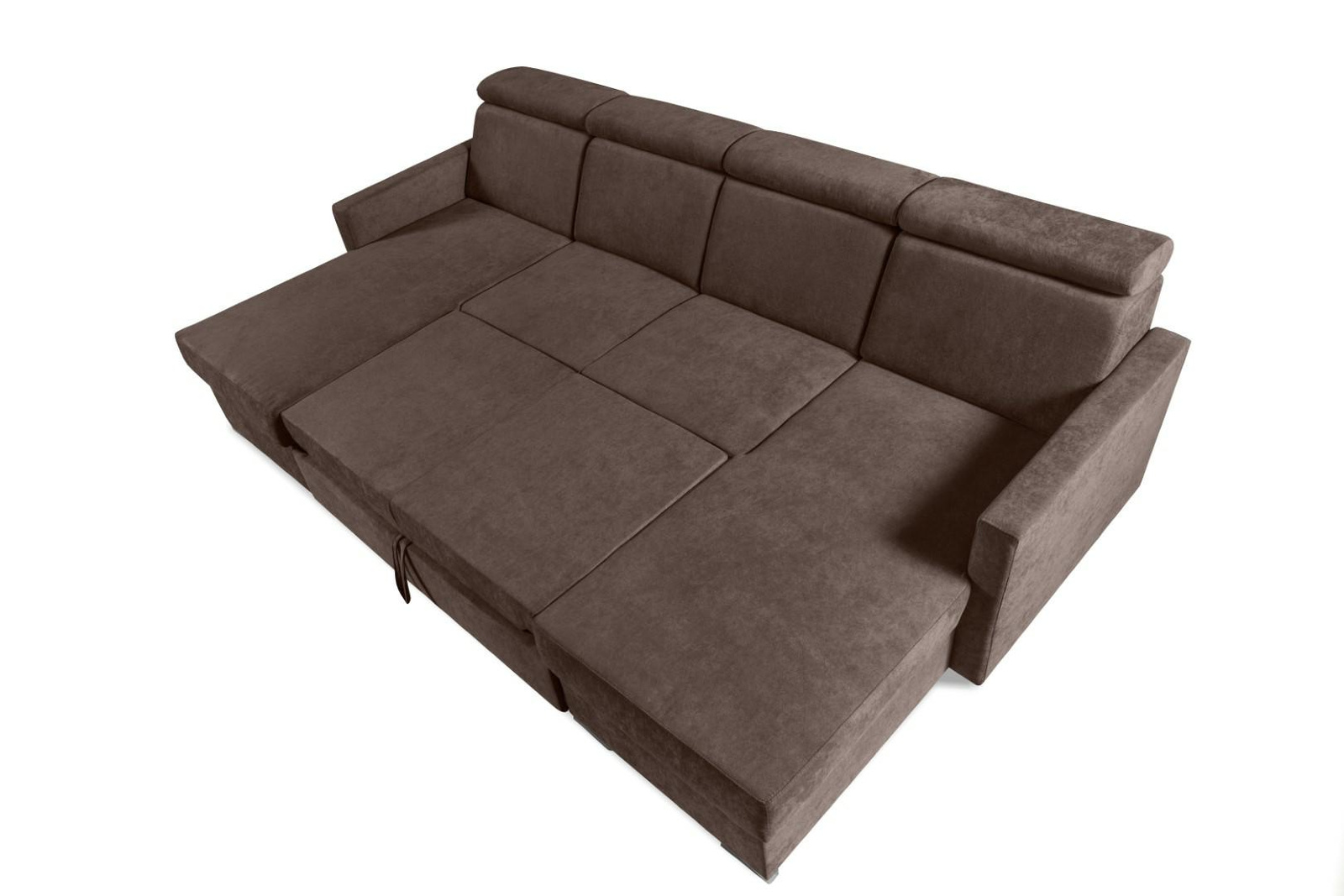 Narożnik Mils U brązowy nowoczesny z funkcją spania i pojemnikiem do salonu