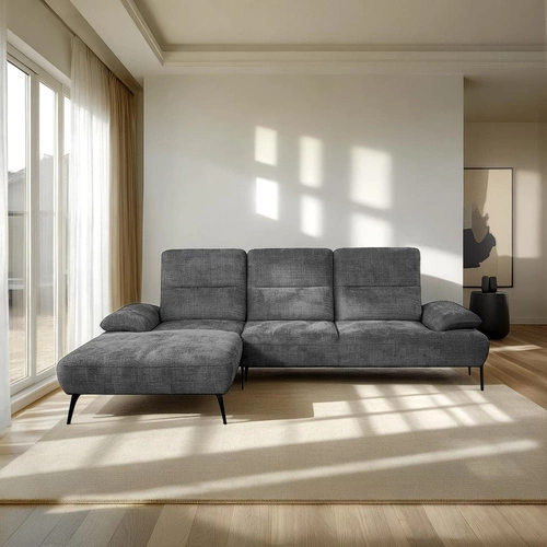 Narożnik Rasmus nowoczesny antracytowy prawy z regulowanym oparciem do salonu