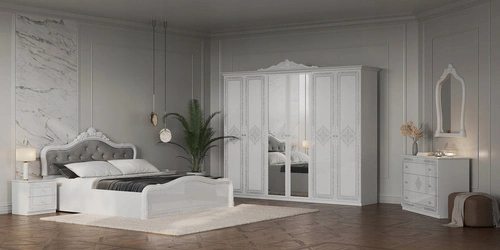 Szafa z lustrem Diamante 281 cm biała połysk nowoczesna do sypialni z półkami