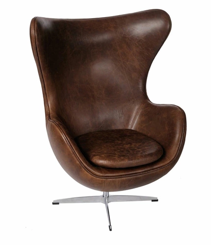 Fotel Jajo Egg D2.DESIGN skórzany brązowy ciemny nowoczesny obrotowy do salonu