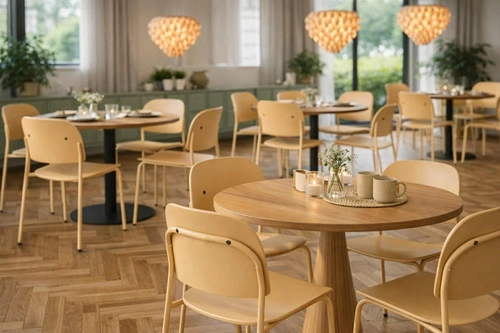 Krzesło Ravio piaskowe z tworzywa do jadalni i kuchni nowoczesne