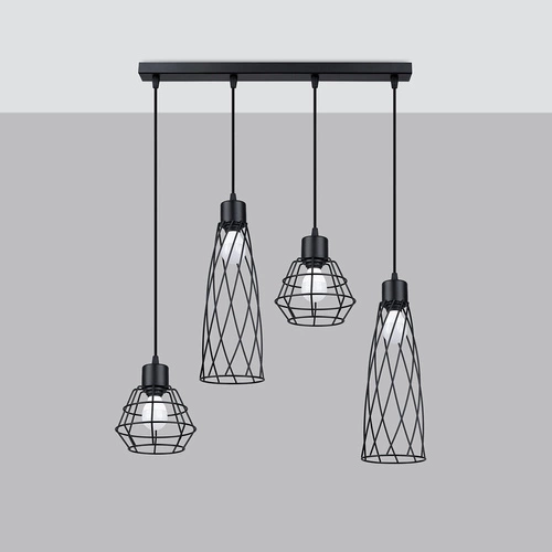 Industrialna lampa wisząca SUBA 4L czarna do salonu i jadalni metalowa 120 cm