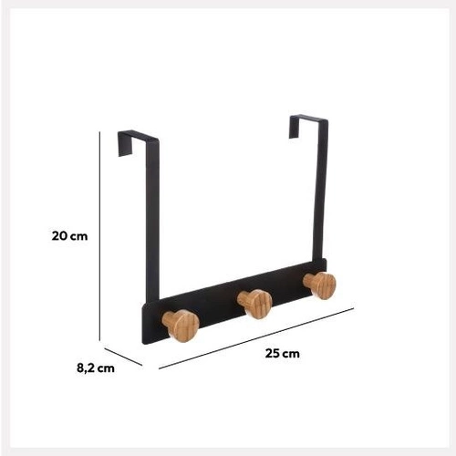 Fiona nowoczesny wieszak na drzwi bambusowy czarny do łazienki i sypialni bez wiercenia