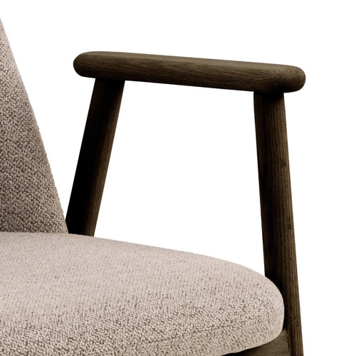 Krzesło Leo skandynawskie tapicerowane z podłokietnikami do jadalni beżowe dąb Actona