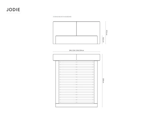 Łóżko do sypialni Jodie II czarne tapicerowane z pojemnikiem 160x200 nowoczesne glamour