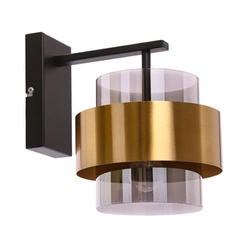 Kinkiet Spiega lampa czarny+mosiężny  1x60W E27 klosz dymiony
