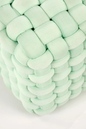 Pufa Rubi miętowa kwadratowa tapicerowana do salonu i pokoju dziecięcego 35x35 cm Intesi