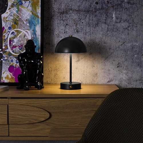 Lampka nocna LED Intesi Funghi czarna bezprzewodowa do sypialni z funkcją ściemniania