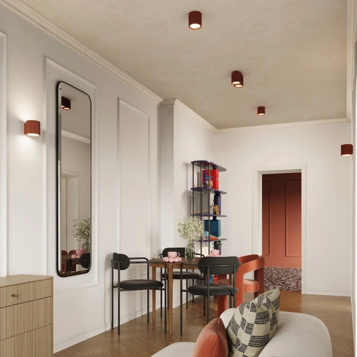 Plafon okrągły AURA czerwony nowoczesny minimalistyczny do salonu i kuchni aluminium