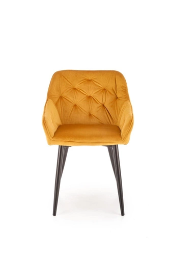 Krzesło do jadalni Marion musztardowe tapicerowane welur z podłokietnikami nowoczesne Intesi