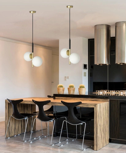 Lampa wisząca Duo czarna ze złotem szklana 2-punktowa do salonu i nad stół