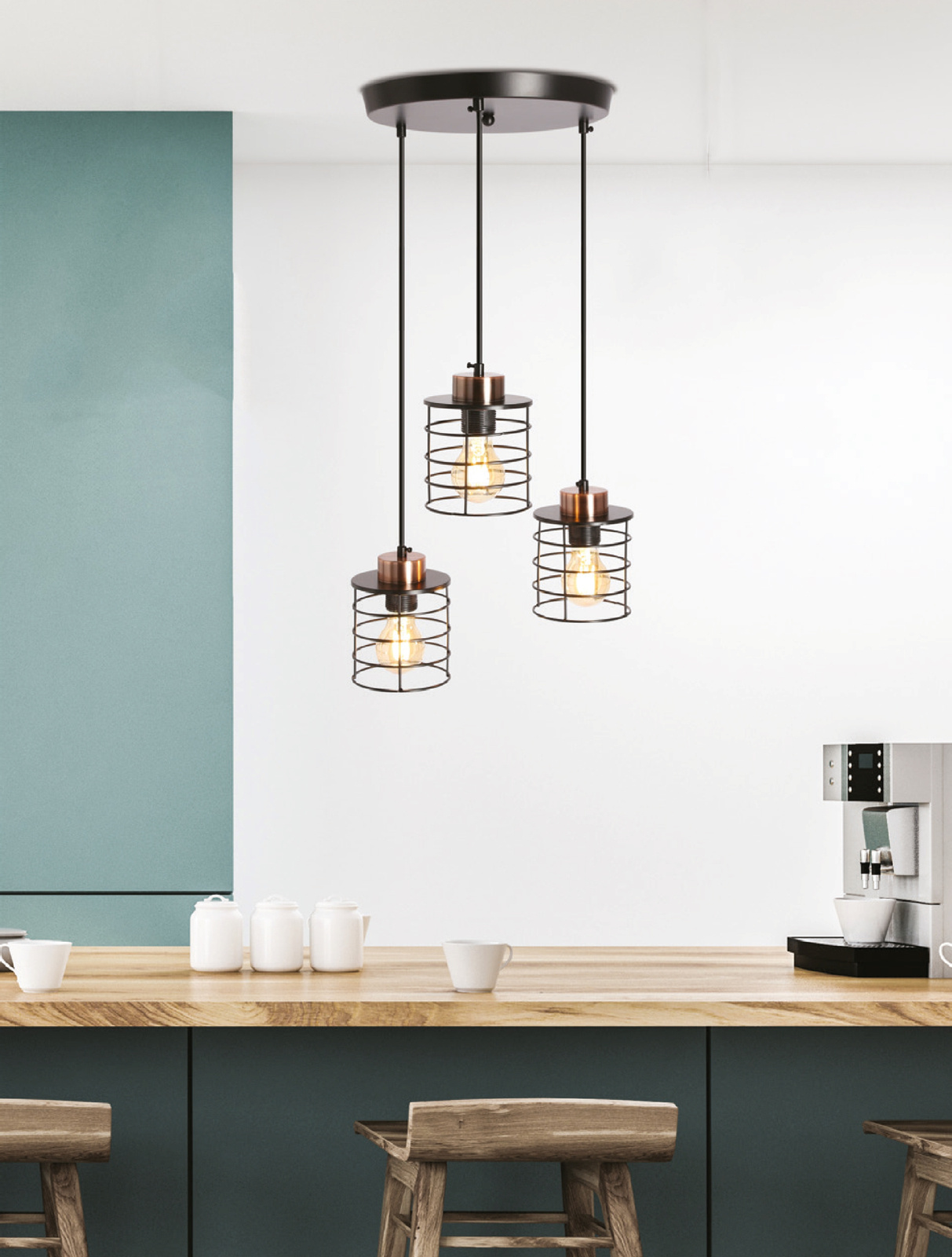 Lampa wisząca Glob czarny+złoty talerz 3x40W E27 klosz czarny