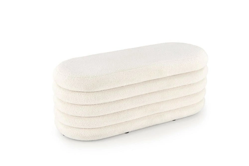 Ławka ze schowkiem Lessi kremowa bouclé do przedpokoju i sypialni w stylu boho