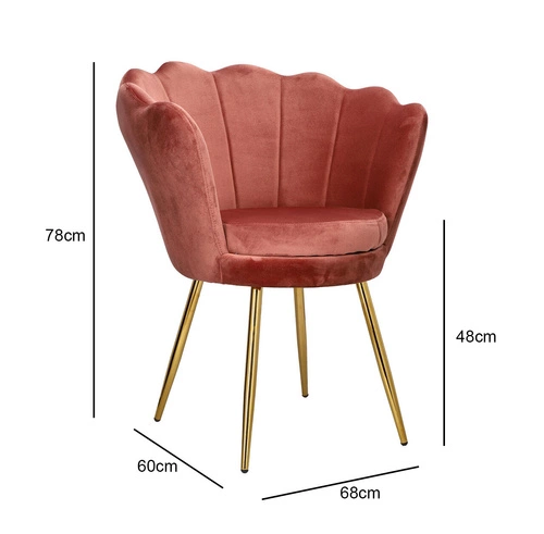 Krzesło welurowe muszelka Florencja Intesi różowe ze złotymi nogami do salonu i toaletki