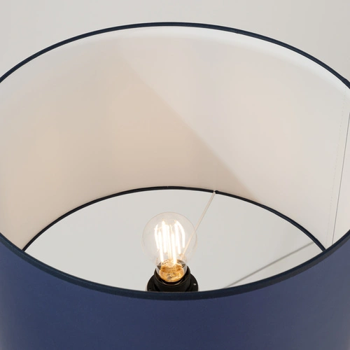 Lampa stojąca do salonu NATT nowoczesna drewniana granatowa z abażurem 140 cm