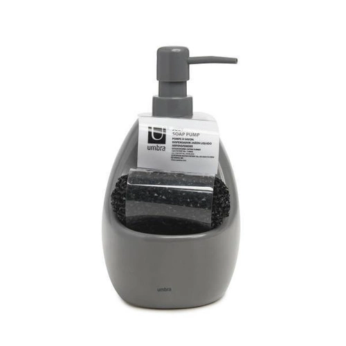 Dozownik na płyn do naczyń i gąbkę Joey Umbra szary ceramiczny do kuchni