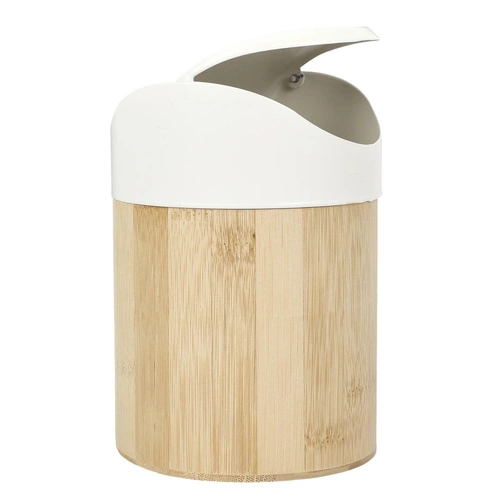 Intesi Mini kosz na śmieci do łazienki i kuchni bambusowy biały z obrotową pokrywą 1L