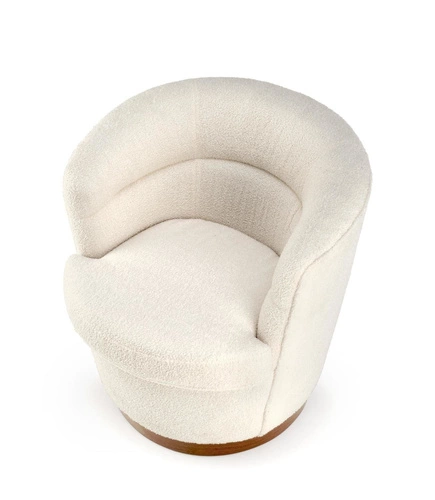 Fotel kubełkowy Mayi nowoczesny do salonu i biura kremowy bouclé z podnóżkiem Intesi