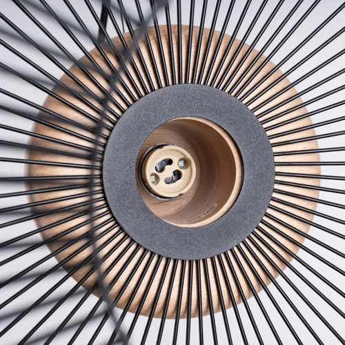 Lampa wisząca Gabbia 35 czarna industrialna do salonu i jadalni stal drewno