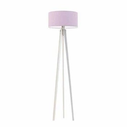 Lampa stojąca do salonu Miami trójnóg drewniana z abażurem fioletowym glamour Lysne