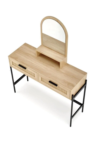 Toaletka kosmetyczna boho Makar z lustrem i szufladami do sypialni, naturalna i czarna