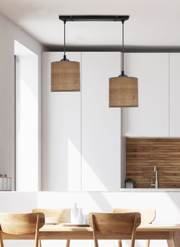 Lampa sufitowa Legno nowoczesna z abażurem orzechowym 2-punktowa do salonu i jadalni