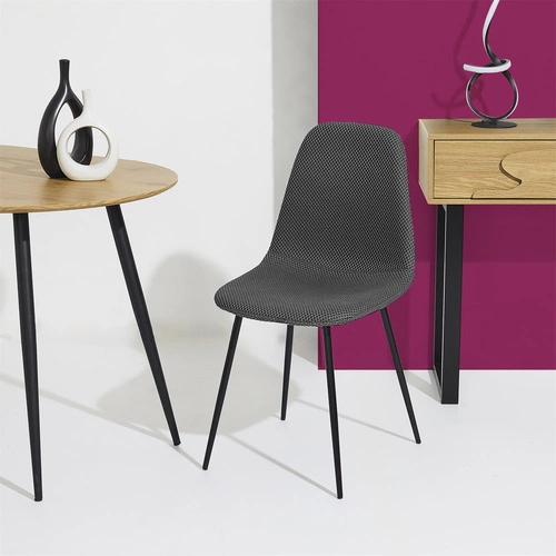 Krzesło tapicerowane Pori szare do jadalni i kuchni nowoczesne na czarnych metalowych nogach Intesi