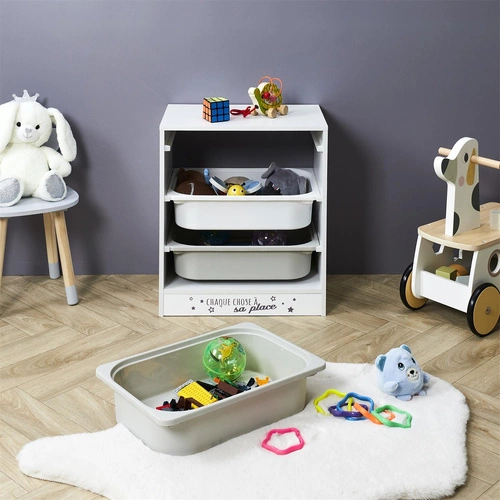 Regał na zabawki Elmo S biały szary nowoczesny z pojemnikami do pokoju dziecięcego Intesi
