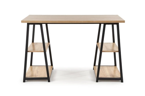 Biurko Womp loftowe do pracy z półkami dąb sonoma czarne nowoczesne 120x60 cm Intesi
