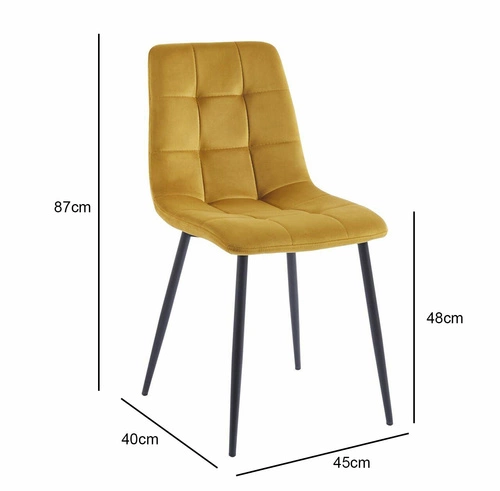 Krzesło tapicerowane Caro Velvet żółte do jadalni nowoczesne welurowe na czarnych nogach Intesi