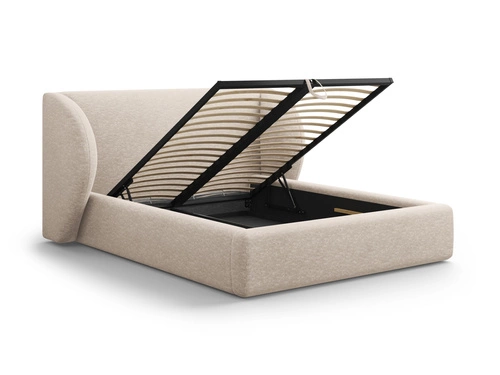 Łóżko do sypialni tapicerowane Miley II beżowe 140x200 z pojemnikiem Micadoni Home
