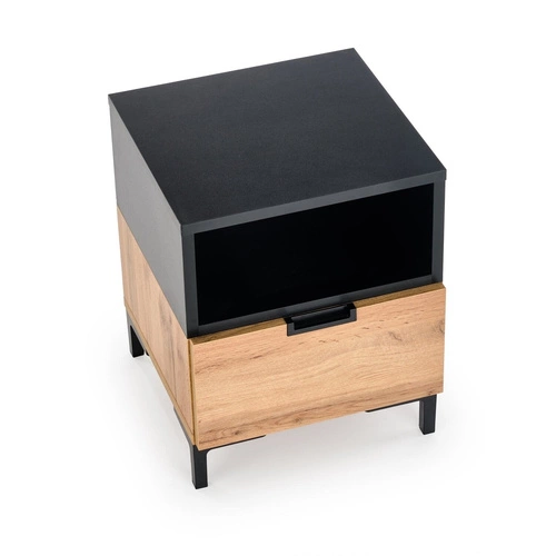 Szafka nocna Intesi Tisaia 40 cm dąb wotan/czarny z szufladami, nowoczesny styl do sypialni
