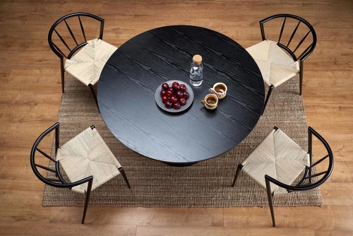 Stół okrągły do jadalni Regin 120 cm czarny nowoczesny na jednej nodze Intesi