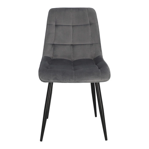 Krzesło do jadalni Plaid Intesi tapicerowane welur szare pikowane glamour czarne nogi
