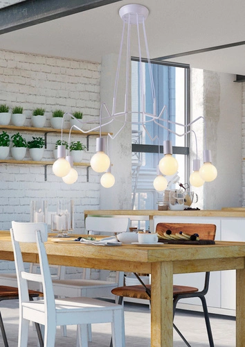 Lampa wisząca Basso nowoczesna 8-punktowa biała do salonu i sypialni metalowa