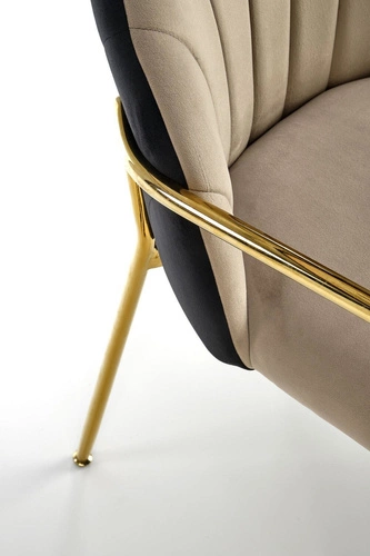 Krzesło tapicerowane welurowe Rebbeca Intesi beżowe z podłokietnikami glamour do jadalni