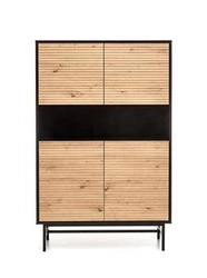 Komoda wysoka Nihala dąb artisan czarna loftowa z frezowanymi frontami do salonu 100 cm