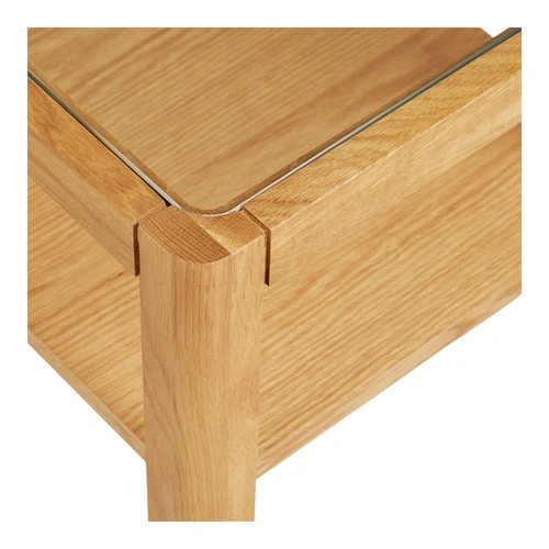 Stolik kawowy Lourmarin kwadratowy szklany dębowy skandynawski 40x40