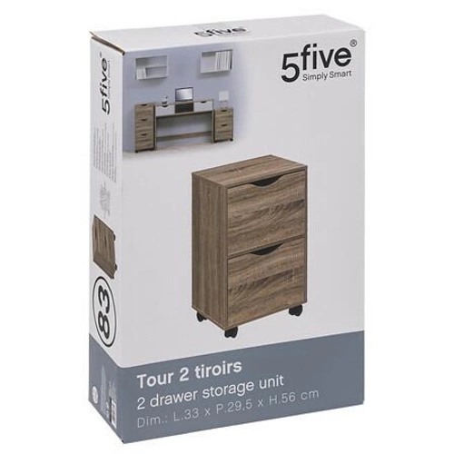 Szafka nocna 33 cm z 2 szufladami na kółkach, nowoczesna, naturalna - 5five simply smart