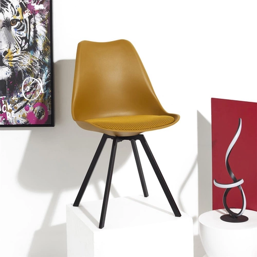 Krzesło tapicerowane Atom żółte Intesi do jadalni i salonu nowoczesne na metalowych nogach