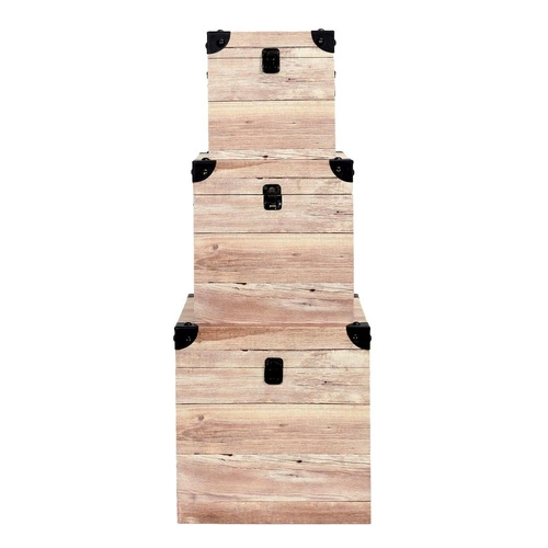 Intesi zestaw 3 pudełek dekoracyjnych kwadratowych z efektem drewna do sypialni boho